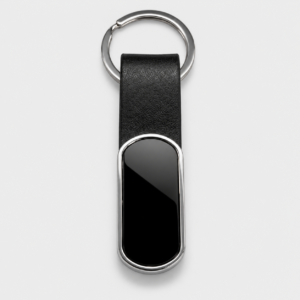 Oval Inset Leather & Metal Keychain